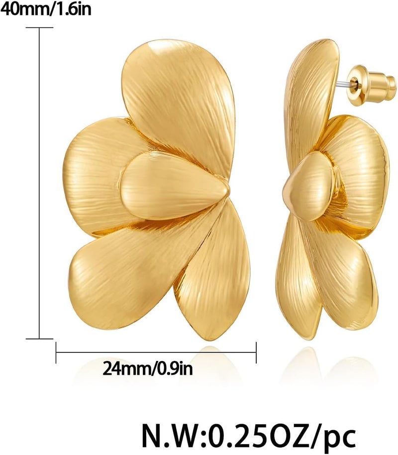 FAUTHENTICUTE Chunky Gold Statement Earrings For Women Gold Plated Sectored Flower Leaf Shell Angel Wing Earrings Large Stud Earrings Hypoallergenic Earrings - Image 5